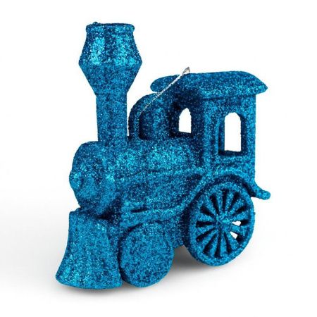 Игрушка новогодняя на елку ПАРОВОЗ 9*7см пластик синяя OSHR21-536/JC-16467 (1200)