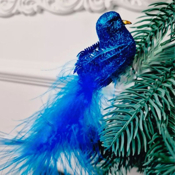 Игрушки новогодние на елку ПТИЦА набор 4шт 9см пенопласт синий OSJX23003/JC-16998 (216)