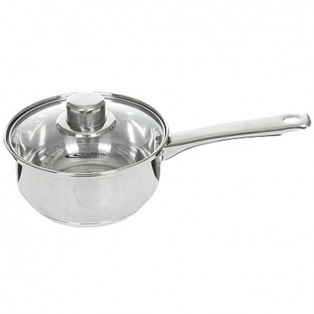 Ковш 1,6л нерж.сталь ГРЕТТА стекл.крышка 16см клеп.ручки 3-х сл.дно кроме индукции KT04-К (4)