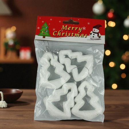 Игрушки новогодние на елку ЕЛОЧКА набор 4шт 8*5см пенопласт JC-16374 (1000)