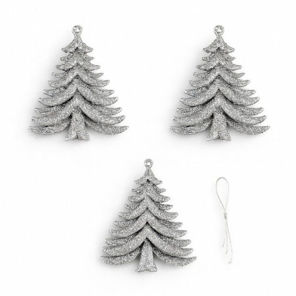 Игрушки новогодние на елку ЕЛОЧКА набор 3шт 10*7см пластик серебро OSHR20-639/JC-16510 (1200)