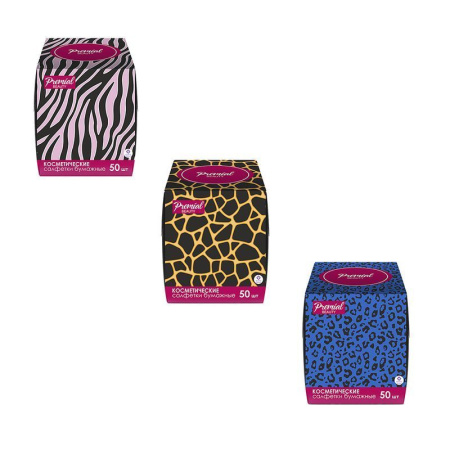 Салфетки бумажные в коробке PREMIAL 3-х слойные 50шт белые нон стоп (27)