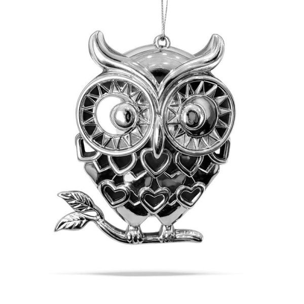 Игрушка новогодняя на елку СОВА 10*7см серебро LF-7066S/JC-16253 (600)