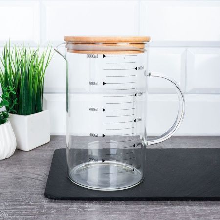 Кувшин 1000мл стекло с бамбук.крышкой и мерным делением LCWJ103 (48)