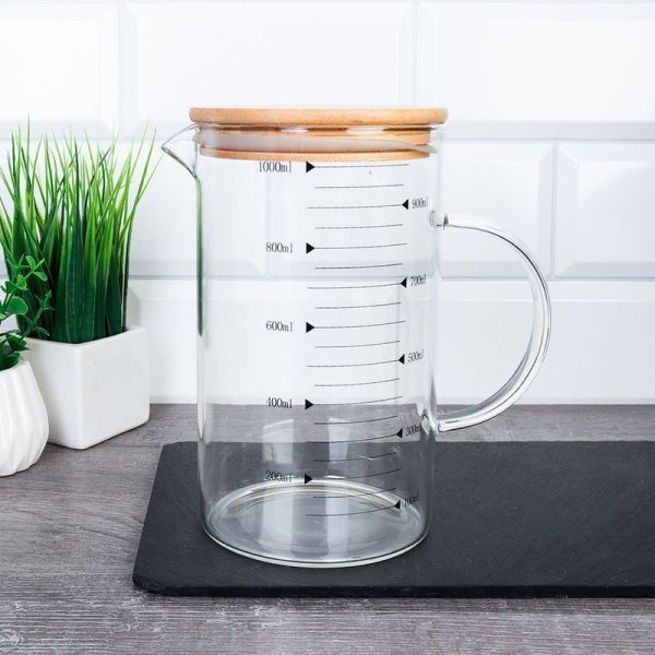 Кувшин 1000мл стекло с бамбук.крышкой и мерным делением LCWJ103 (48)
