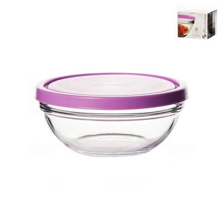 Салатники набор 2шт 20см 1,5л стекло ШЕФС с сиреневой крышкой (6)