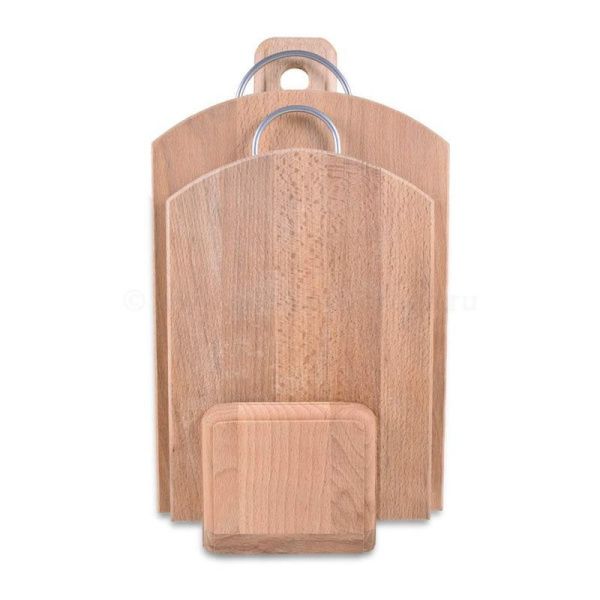 Доска разделочная набор 2пр 35*24,5/30*22см бук ХОЗЯЮШКА в кассете полубочка с мет.ручками