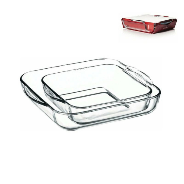 Формы для запекания набор 2шт 3/1,6л; 28*28*6/22*22*6см стекло БОРКАМ квадратные (4)
