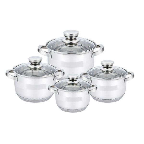 Набор кастрюль 4пр к. 2,1/2,8/3,9/6,1л нерж.сталь стекл.крышки индукция (4)