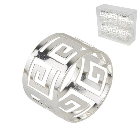 Кольца для салфеток набор 6шт металл ОРНАМЕНТ серебро (63)