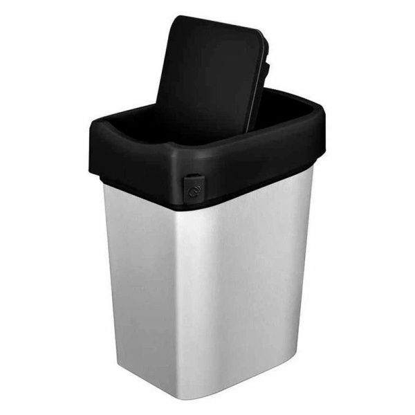 Контейнер для мусора 10л 24,50*19,60*34,50см пластик METAL BIN черный с подвижной крышкой (4)
