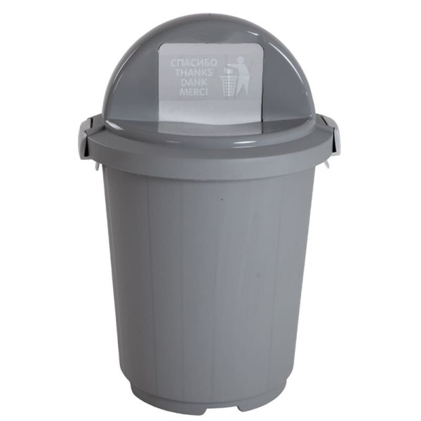 Бак для мусора 105л 55,5*55,5*62,5см пластик серый с крышкой-клавишей на колесах (5)
