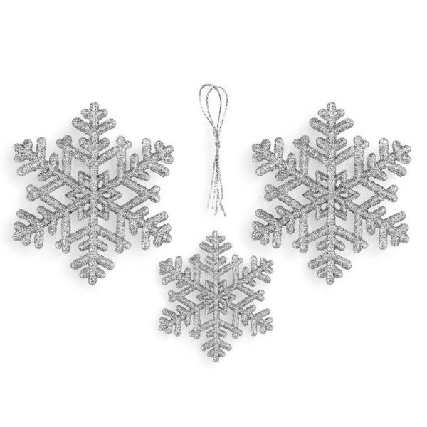 Игрушки новогодние на елку СНЕЖИНКА набор 3шт 10,5см пластик серебро OSHR20-228/JC-16500 (1600)