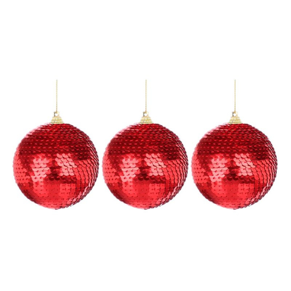 Игрушки новогодние на елку Шар набор 3шт 8см пайетки красные (128) JC-17068