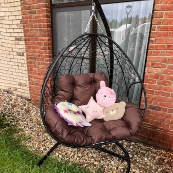 Кресло подвесное Для двоих с ротангом 120*125*190см металл коричневое коричневая подушка (max нагр. 160кг)