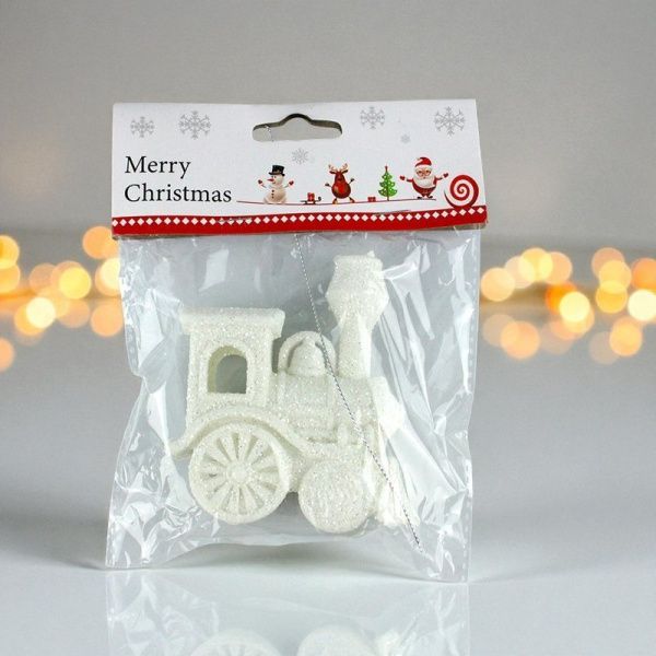 Игрушка новогодняя на елку ПАРОВОЗ 9*7см пластик белая OSHR21-536/JC-16463 (1200)