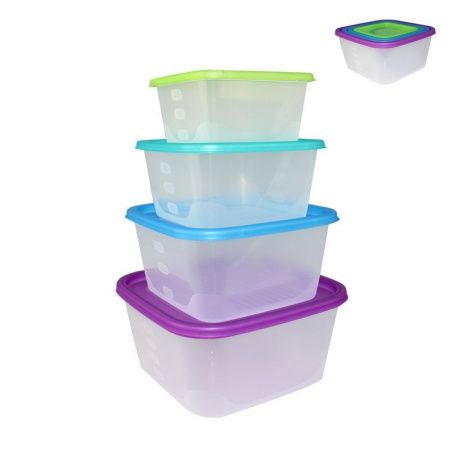 Набор контейнеров пищевых 4пр (2,6/1,7/1,1/0,63л) пластик Fusion квадратные микс (18)