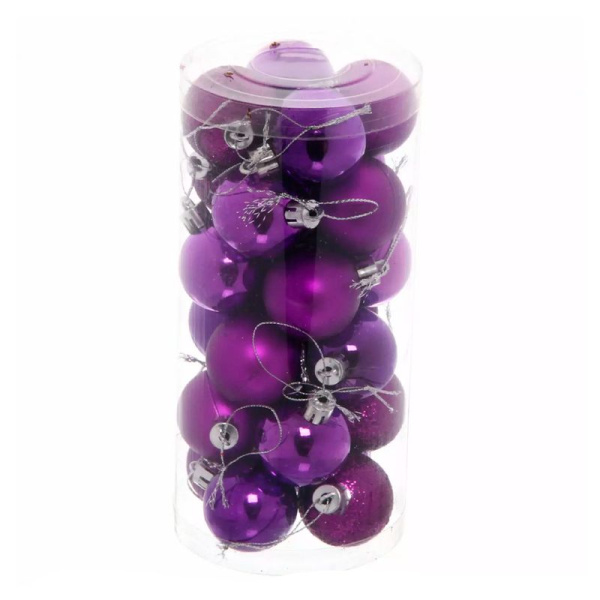 Игрушки новогодние на елку ШАР набор 24шт 3см пластик глянцевый фиолетовый (120)