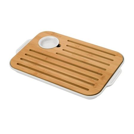 Доска разделочная 37*24*3см бамбук на подносе пластик белый M04-037-W