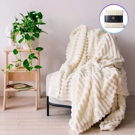 Плед 150*200см велсофт 300GSM полоска 2,5мм белый JC-17906 (12)