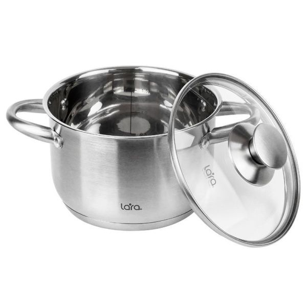 Кастрюля 2,9л 18*11,5см нерж.сталь АФИНА стекл.крышка капсулированное индукционное дно LR02-267