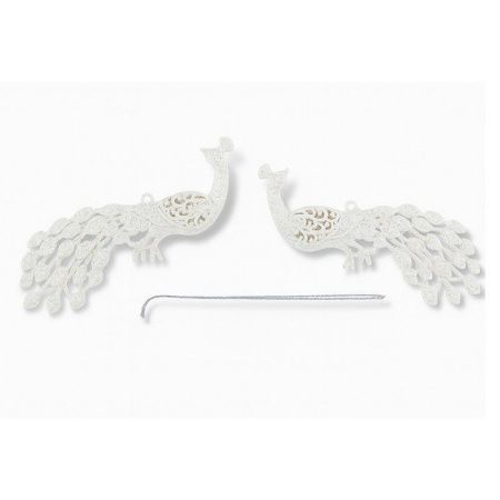 Игрушки новогодние на елку ЖАР-ПТИЦА набор 2шт 16*5см пластик белый OSHR20-390/JC-16533 (1200)