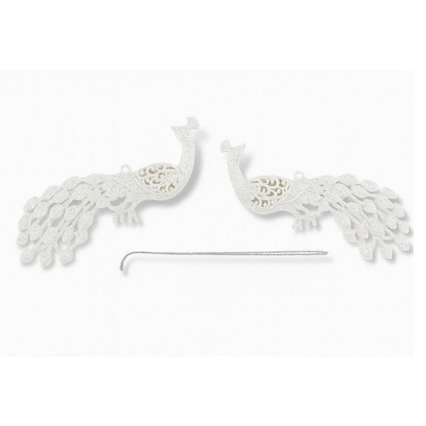 Игрушки новогодние на елку ЖАР-ПТИЦА набор 2шт 16*5см пластик белый OSHR20-390/JC-16533 (1200)