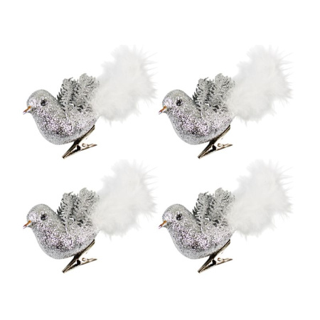 Игрушки новогодние на елку ПТИЦА набор 4шт 9см пенопласт серебро OSJX23003/JC-16996 (216)