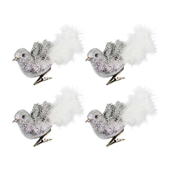 Игрушки новогодние на елку ПТИЦА набор 4шт 9см пенопласт серебро OSJX23003/JC-16996 (216)