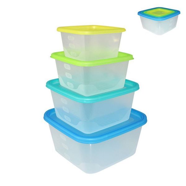 Набор контейнеров пищевых 4пр (1,7/1,1/0,63/0,33л) пластик Fusion квадратные микс (12)