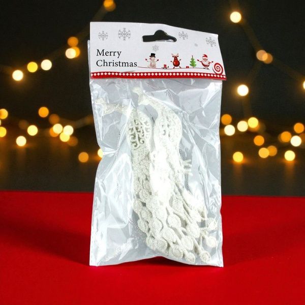 Игрушки новогодние на елку ЖАР-ПТИЦА набор 2шт 16*5см пластик белый OSHR20-390/JC-16533 (1200)