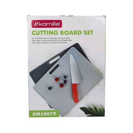 Доска разделочная 2шт 40*30*0,6см пластик на подставке серый гранит арт.10079 (6)