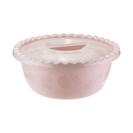 Миска 5л пластик Чайная роза круглая с крышкой (20)