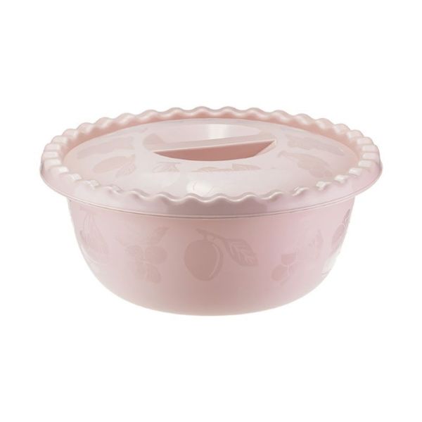 Миска 5л пластик Чайная роза круглая с крышкой (20)