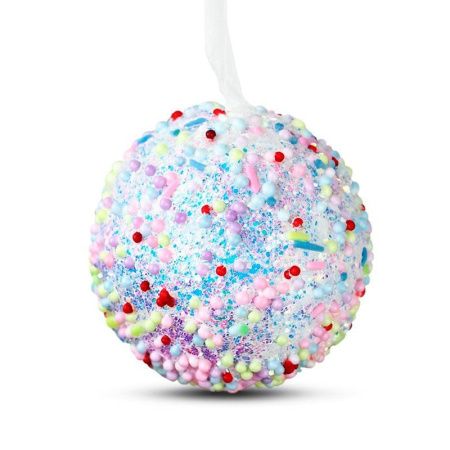 Игрушка новогодняя на елку Шар 8см пенопласт монпарель белый FY2024-132/JC-16724 (480)