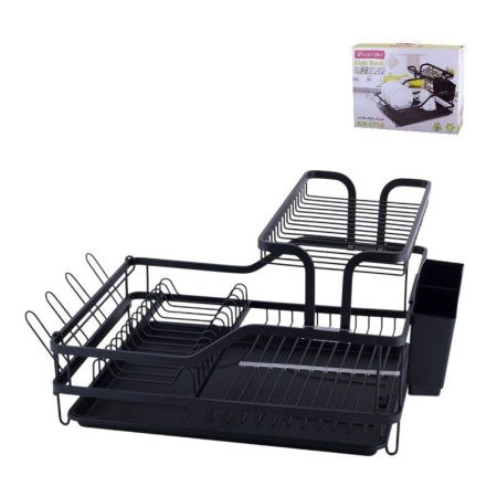 Сушилка для посуды с поддоном 57,5*35*27,5см алюминий черная арт.0750 (6)