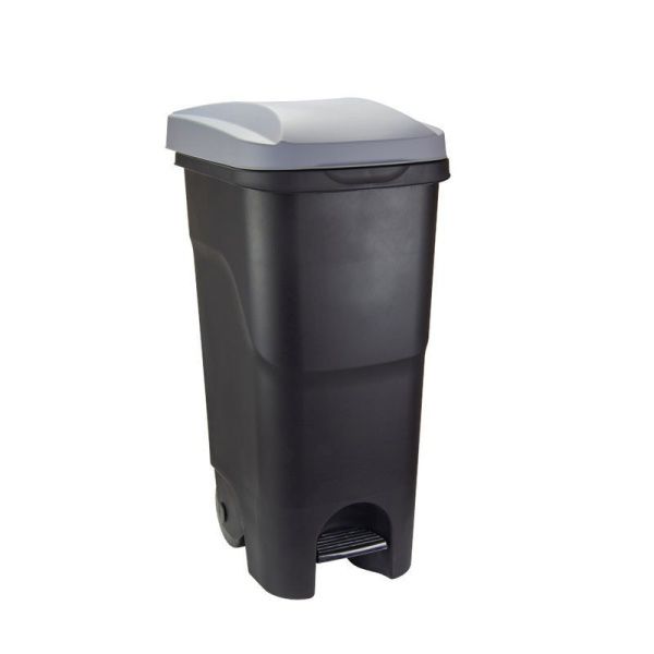 Бак для мусора 85л 390*500*860мм пластик с педалью на колесах серый (1)