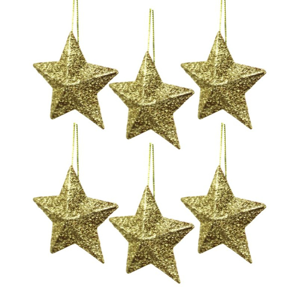 Игрушки новогодние на елку ЗВЕЗДЫ набор 6шт 7см пластик золото JC-16746 (500)