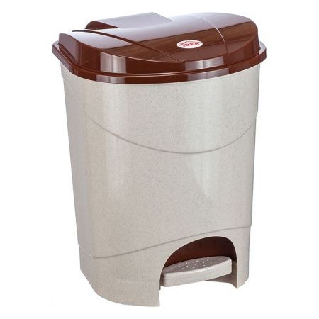 Контейнер для мусора 19л пластик бежевый мрамор с педалью (4)