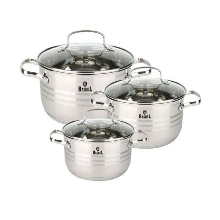 Набор кастрюль 3пр 2,6/3,6/4,7л нерж.сталь МАРИЯ со стекл.крышками R-234T (4)