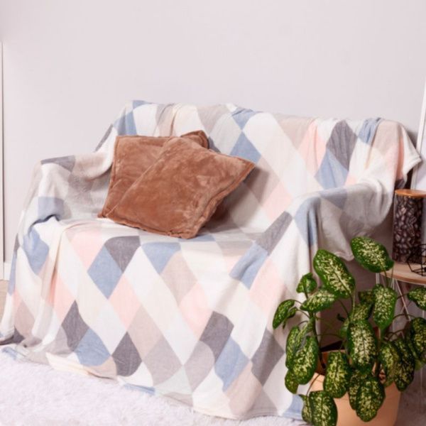 Плед 160*220 микрофибра Kamelia Шахматы розово-серый