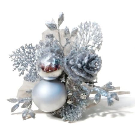 Украшение новогоднее Ветка 20*13см ПУАНСЕТТИЯ с шарами серебро OSTVR024241/JC-16436 (288)