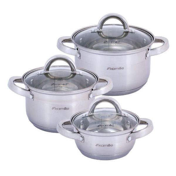 Набор кастрюль 3пр 1,1/2,1/2,9л нерж.сталь стекл.крышки полые ручки арт.5628S (4)