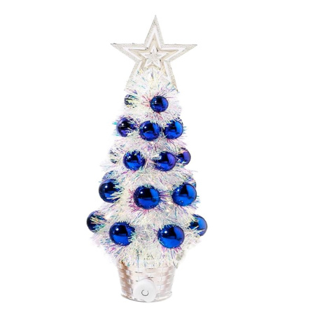 Елка искусственная 25см со светодиодами с игрушками PE/PVC белый/синий XR-2023026/JC-15172 (112)