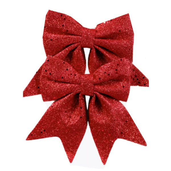 Украшение новогоднее БАНТ набор 2шт 12*13см текстиль красный JC-16618 (500)