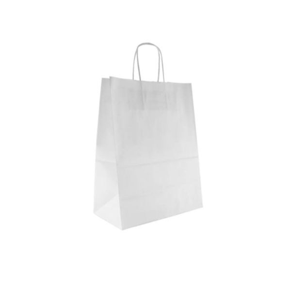 Пакет бумажный 26*35*15смм белый с кручеными ручками (250)