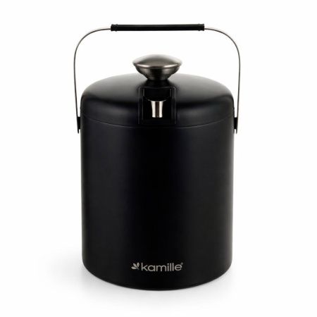 Ведерко для льда с крышкой 1,3л нерж.сталь щипцы, поддон с отверстиями, черный, арт. 7767 (12)