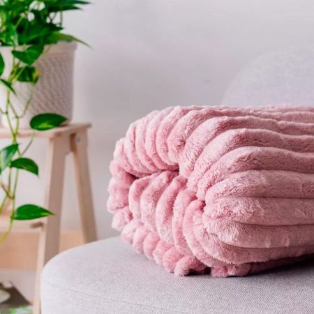 Плед 200*220см велсофт 300GSM полоска 2,5мм розовая пудра JC-17903 (10)