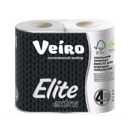 Бумага туалетная 4шт 15м VEIRO ELITE EXTRA 4-х слойная (10)