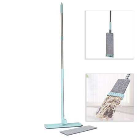 Швабра с отжимом с плоской насадкой микрофибра 11*35см, телескоп.ручка 118см m1-01 (40)